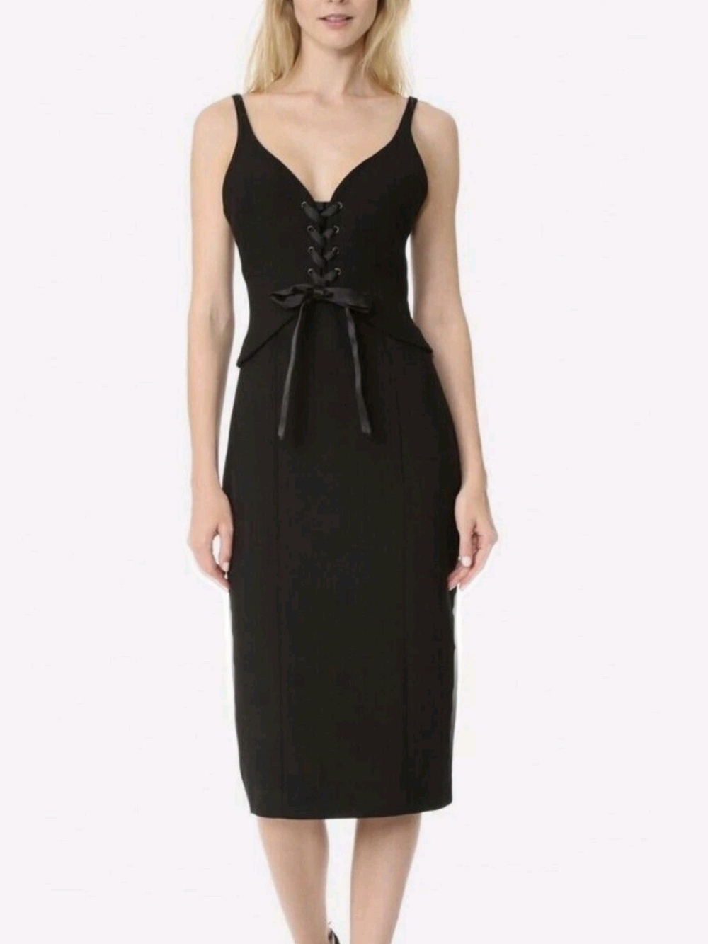 Cinq A' Sept Black Lace-Up Midi Dress Size 4